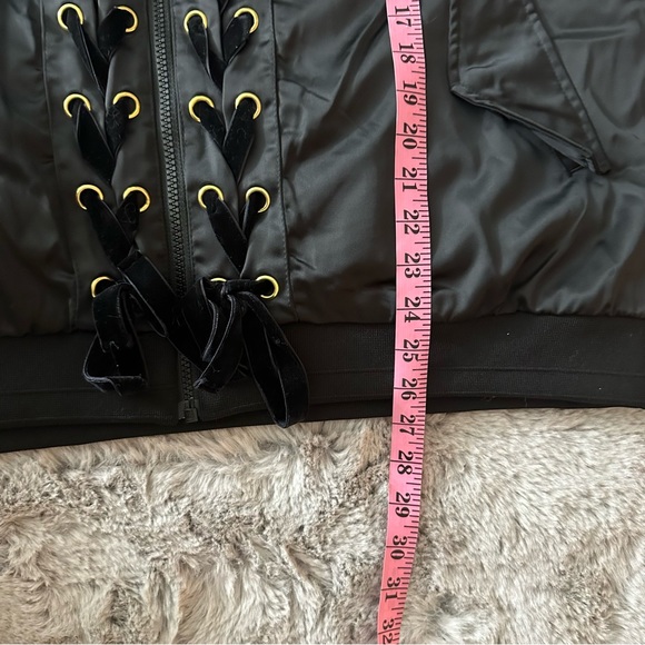 Lane Bryant Black Satin Bomber Jacket W/Velvet Lace Up Front Detail Size 18/20 - Picture 15 of 15